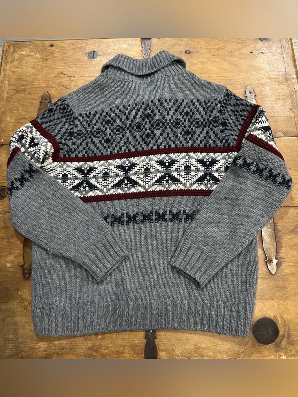 L’Uomo Made in Italy Men’s Fair Isle Shawl Collar Wool Blend Sweater Size Large
